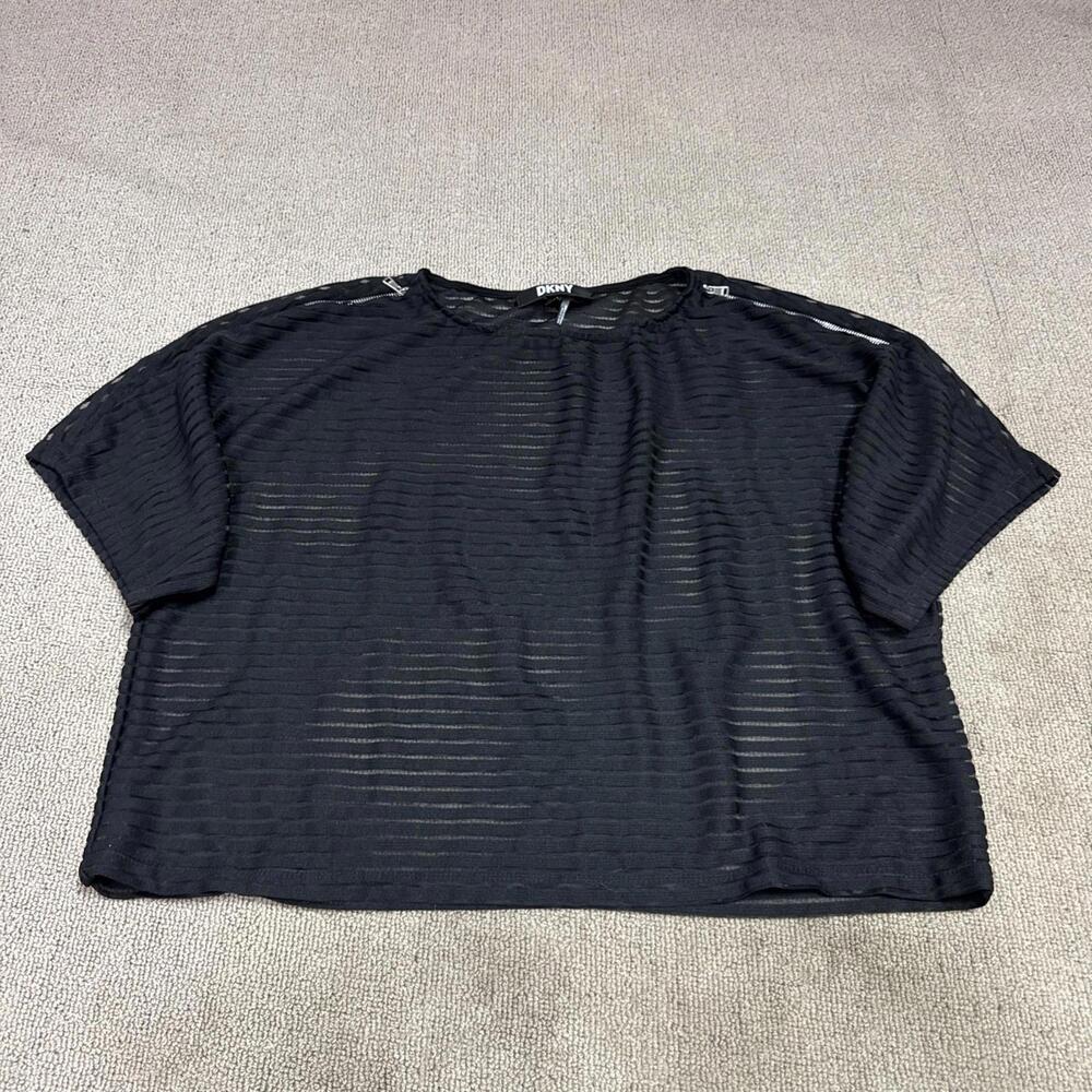 DKNY Blouse Black Sheer Short Sleeve Women’s Size XL